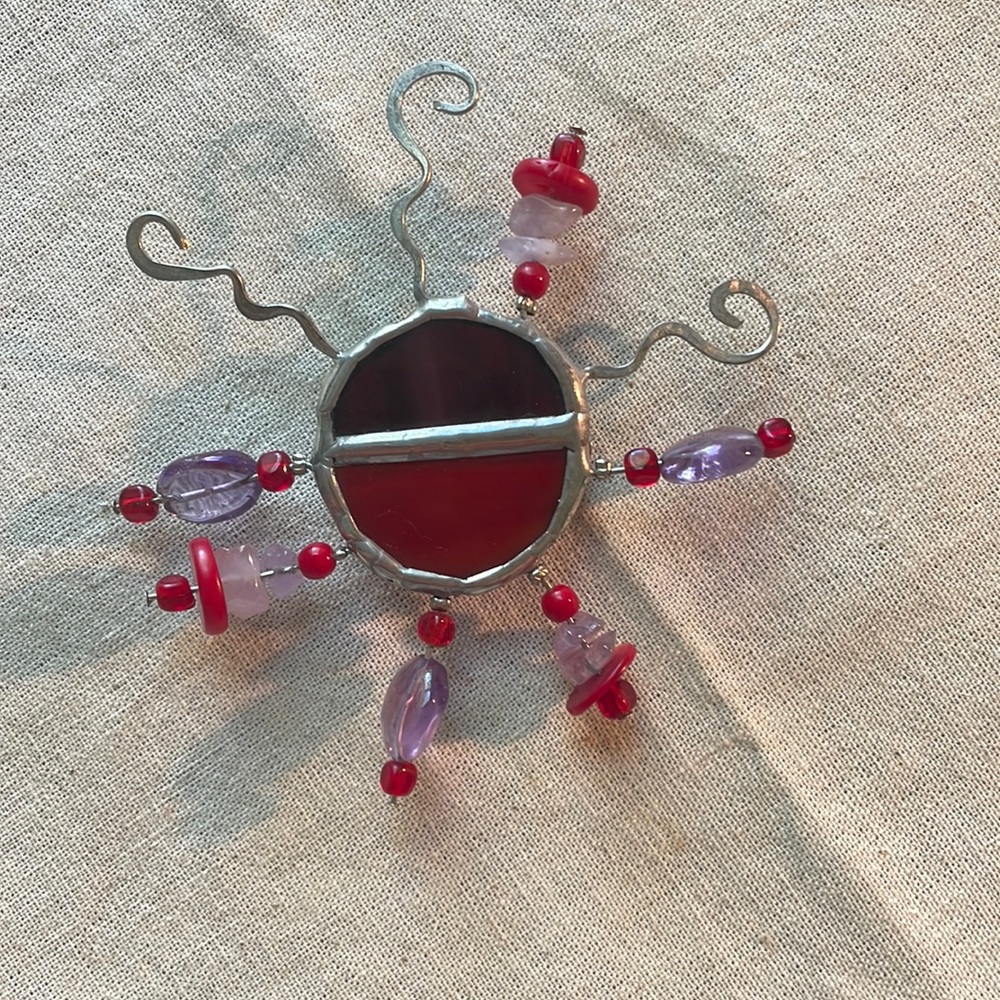 Handmade silver, red, and purple brooch